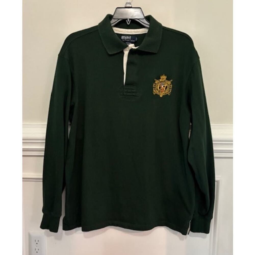 Vtg Polo Ralph Lauren Rugby Shirt Embroidered Equestrian Crest Logo Large Tall
